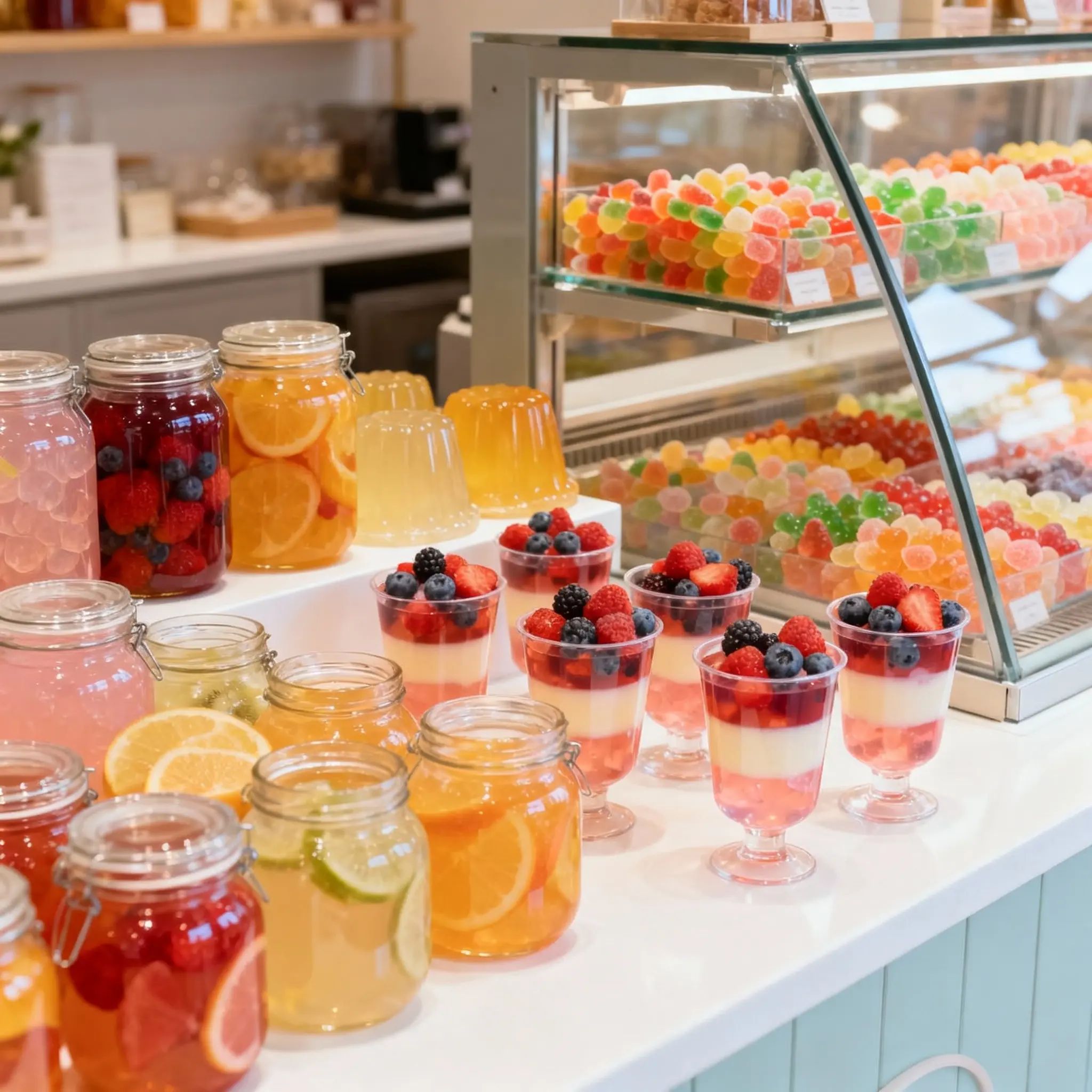 Colorful assortment of fresh gummy candies and sweets